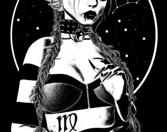 Dark Virgo Zodiac Art Print, Gothic A4 Poster