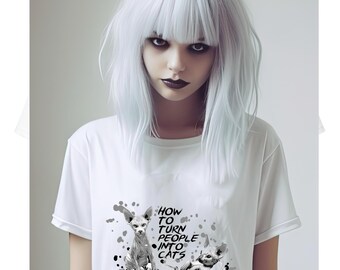 Goth white t-shirt. Cat tee-shirt. Unisex t-shirt
