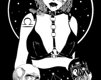 Dark Libra Art Poster, Goth Zodiac Print