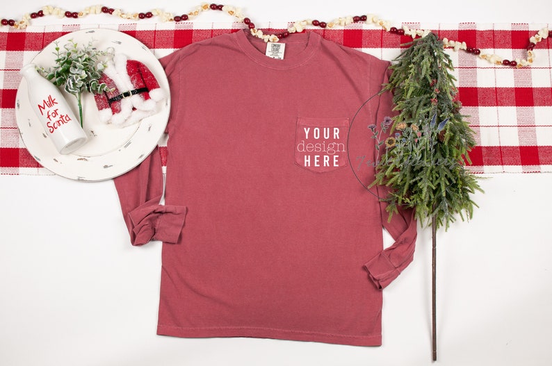 Download Comfort Colors crimson pocket long sleeve mockup comfort | Etsy