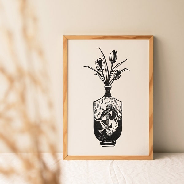 Perséfone en conversación consigo misma (Original Linocut)