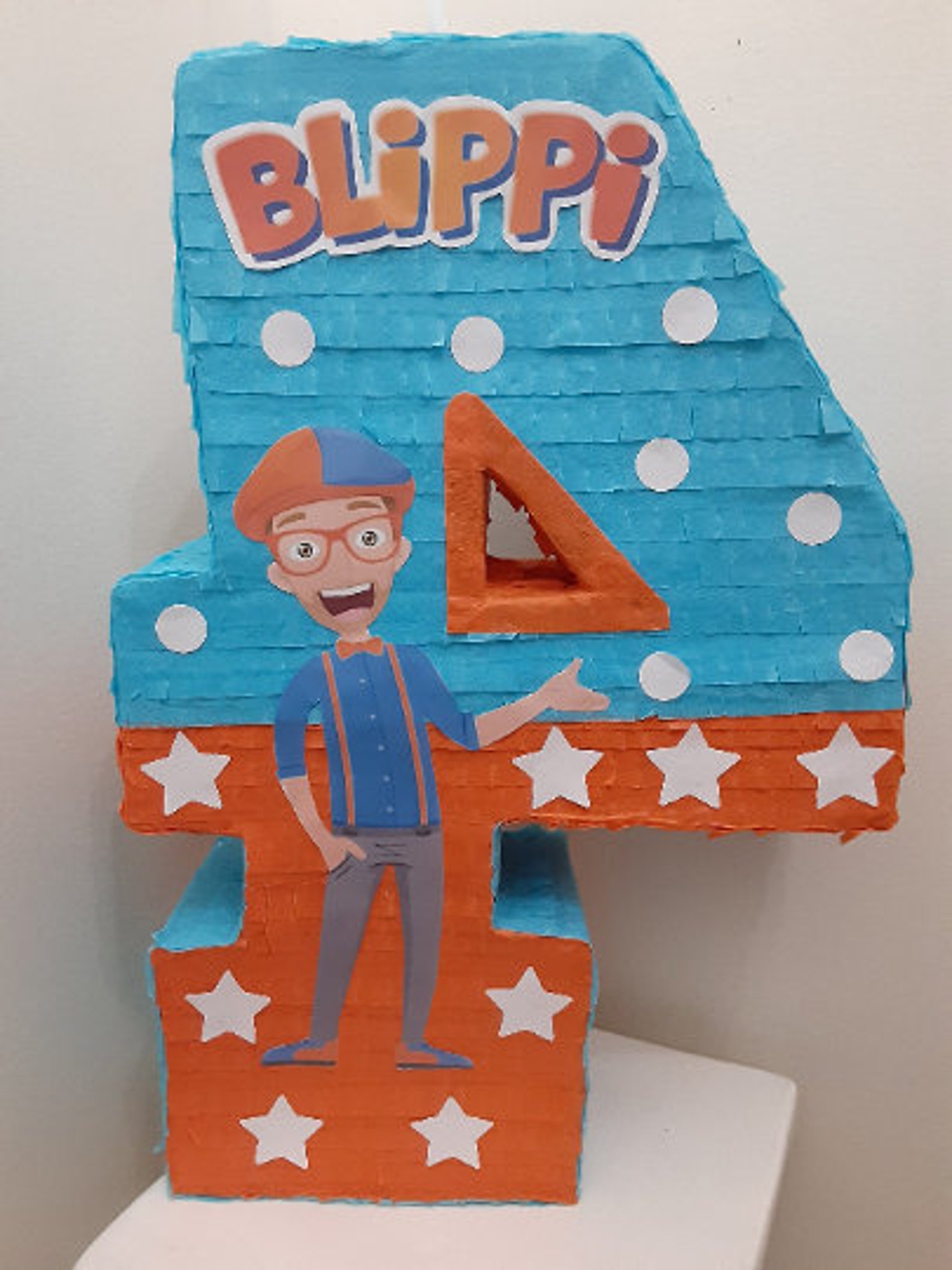 Number4 four Blippi pull strings orange blue pinata 18 Etsy
