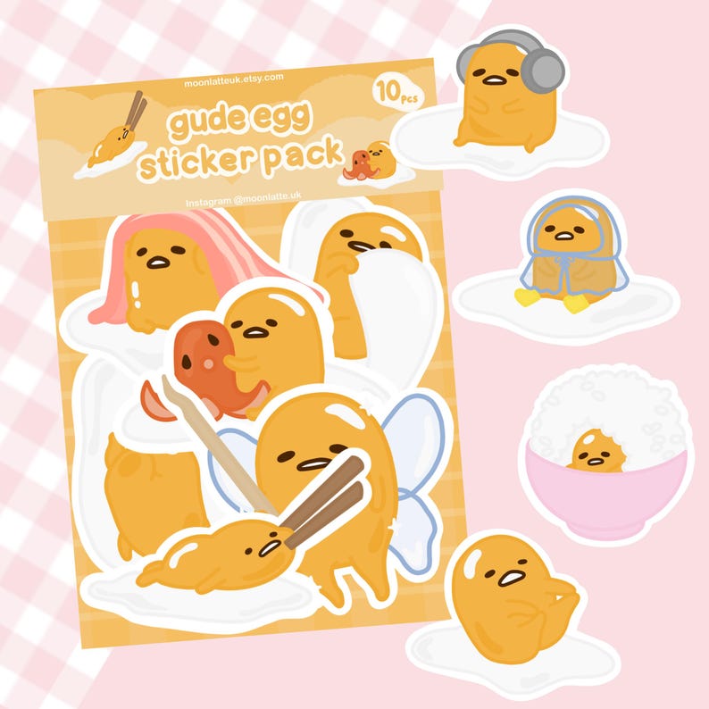 Gudetama Rice Characters Gude Egg Vinyl Sticker Pack | 10 Stickers - Etsy