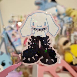 Goth Big Boots Cinna White Dog / Bunny Glitter Sticker