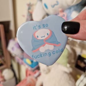 Angry Cold Kawaii Cinna Bunny Dog Heart Button Pin Badge