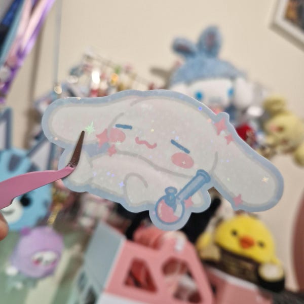 Baked Cinna White Dog / Bunny Glitter Sticker
