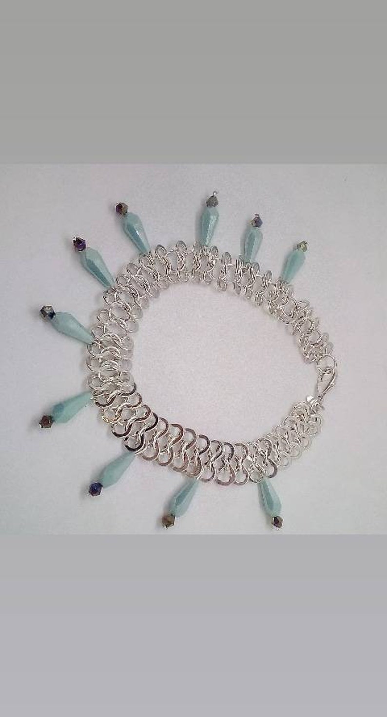 Chunky Glass Blue Charm Anklet in Sterling Silver Plate