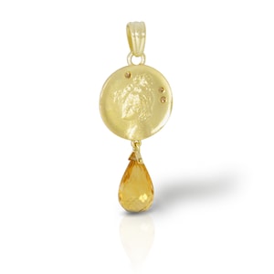 Pendentif tête de fille en or 585 citrine diamants