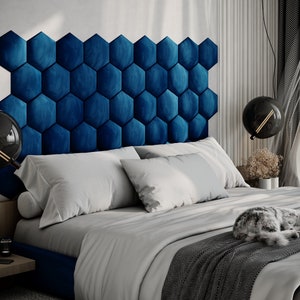 Upholstered Soft Decorative Wall Art Acoustic Headboard Panels | Echo Reducing Sound Absorbing and Hexagon Tiles | Padded Boards |
