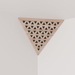 Ceiling Corner Bass Trap «Triangle-TRI»  Acoustic Foam with Perforated Laminated HDF Plate |  42x42x42cm | Triangular Pyramid Bass Trap