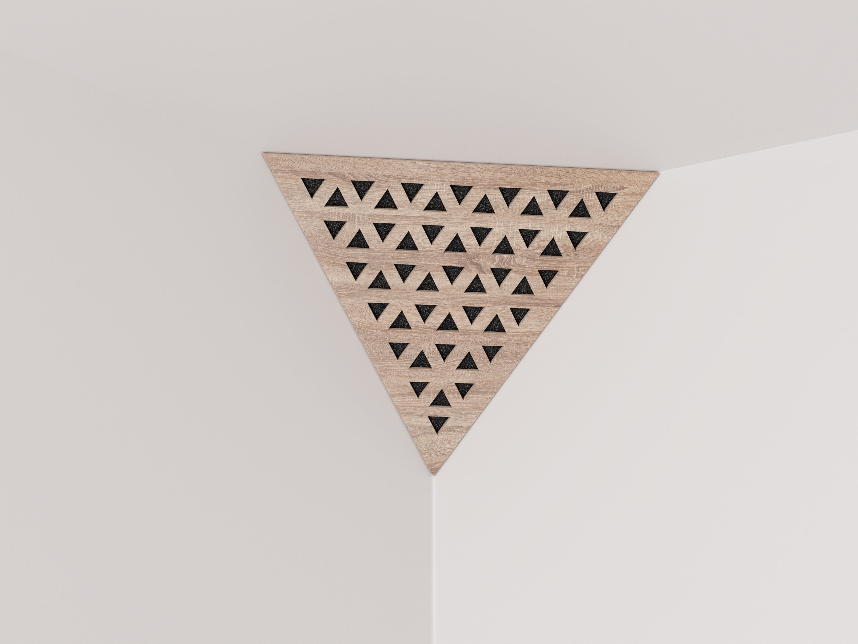 Ceiling Corner Bass Trap «Triangle-TRI»  Acoustic Foam with Perforated Laminated HDF Plate |  42x42x42cm | Triangular Pyramid Bass Trap