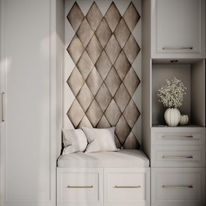 Upholstered Soft Decorative Wall Art Acoustic Headboard Panels | Echo Reducing Sound Absorbing and Rhombus Tiles | Padded Boards |