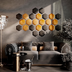 Upholstered HEXAGON Acoustic Wall Panels | Soft Decorative Headboard Tiles | Sound-Absorbing & Echo-Reducing Padded Boards