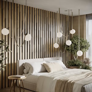 Acoustic Slat Wood Wall Stripes Panels «Pluta-5» | Strip width 2&quot;(5cm) | Wall Decor | Wooden Decorative Panels for Home, Studio