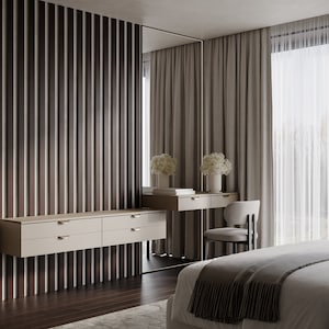 Acoustic Slat Wood Wall Stripes Panels «Lamela-5» | Strip width 2&quot;(5cm) | Wall Decor | Wooden Decorative Panels for Homen, Studio