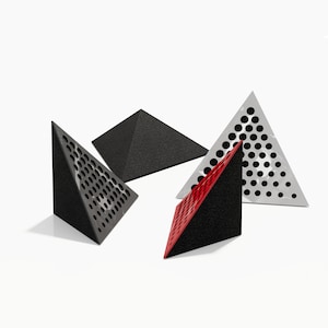 Ceiling Corner Bass Trap «Triangle Rounds»  Acoustic Foam with Perforated Laminated HDF Plate |  42x42x42cm | Triangular Pyramid Bass Trap