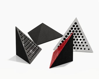 Ceiling Corner Bass Trap «Triangle Rounds»  Acoustic Foam with Perforated Laminated HDF Plate |  42x42x42cm | Triangular Pyramid Bass Trap
