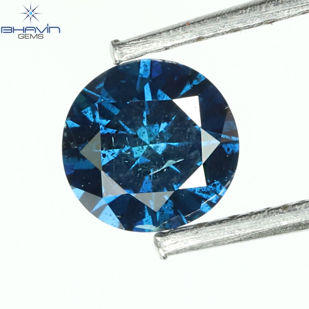 0.31 CT ラウンドブルーダイヤモンド：ルースストーン、I1 クラリティ