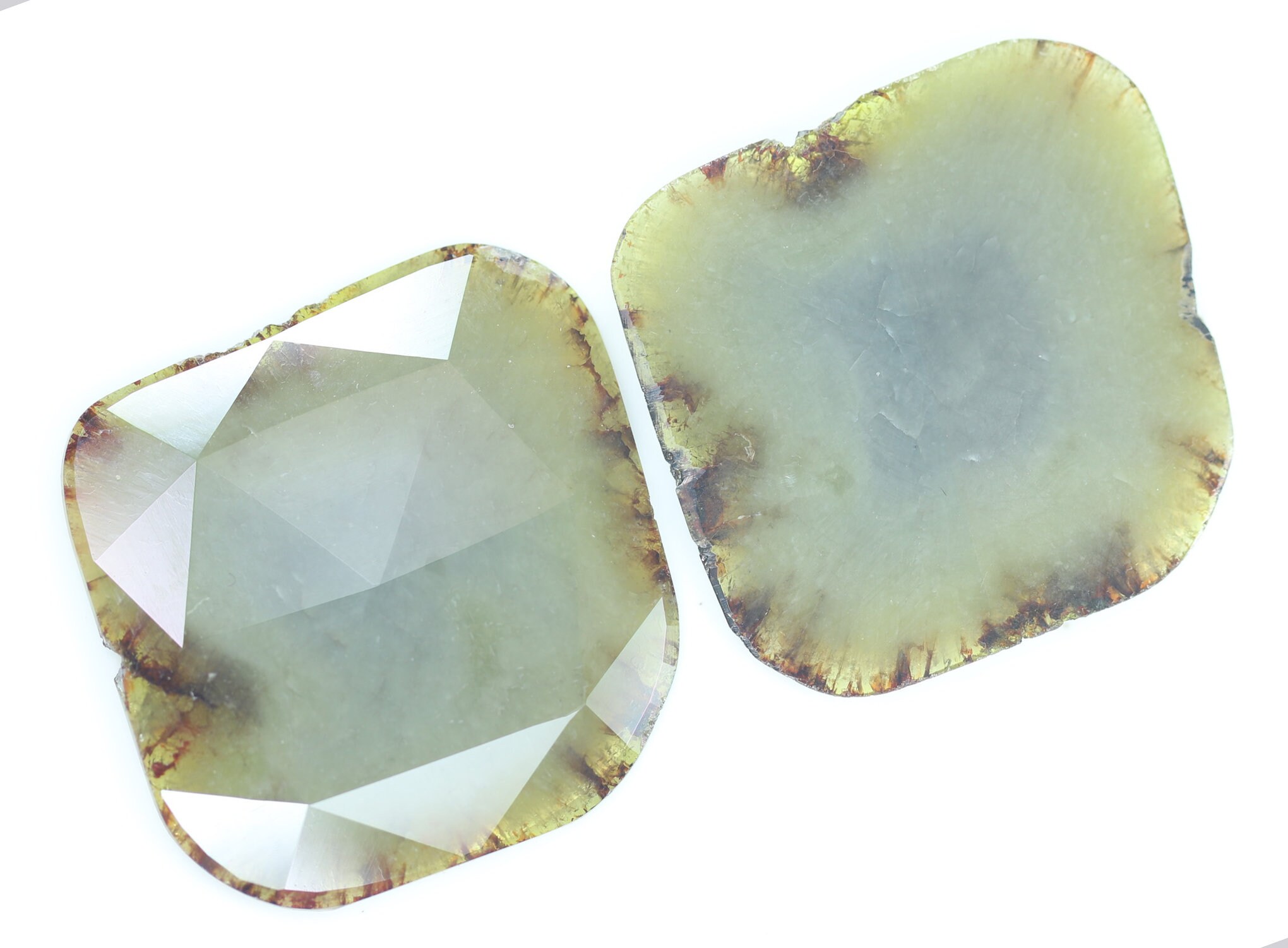 26.07 CT Uncut Rosecut Diamond Slices, Brownish Grayish Yellow I3 