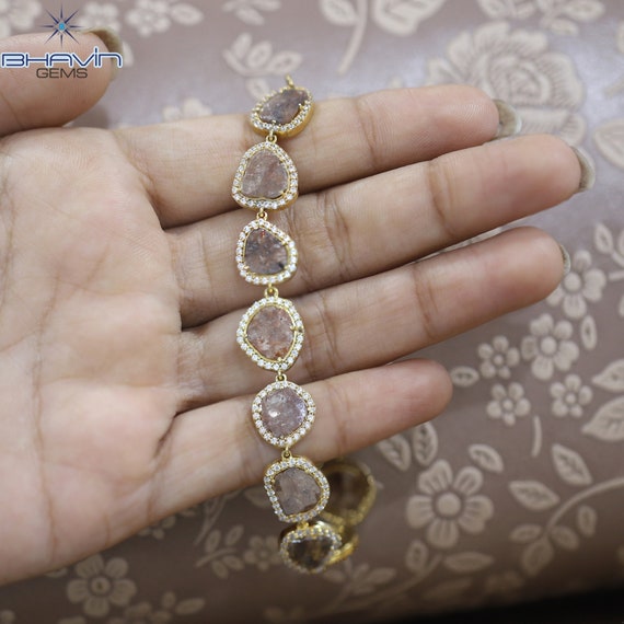 14K 18K Diamond Bracelet Slice Rose Cut Diamond Brown Color Yellow Gold String Lock Engagement Wedding Gift BJB 3 Etsy