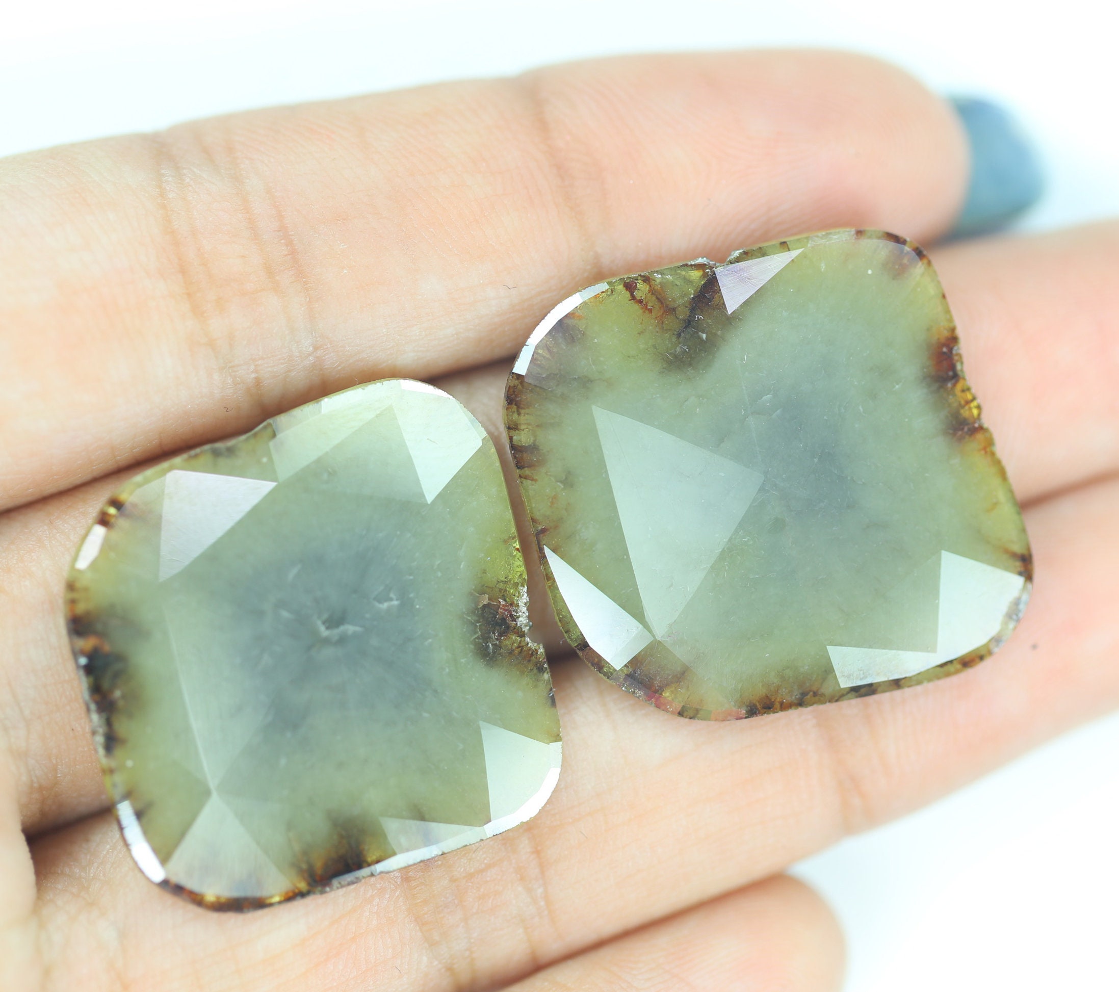 26.07 CT Uncut Rosecut Diamond Slices, Brownish Grayish Yellow I3 