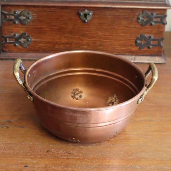 1960's English Copper Colander with Brass Handles - Solid Copper and Brass Colander - Made in England