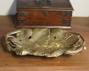 Large Brass Grape Dish with Grapevine Design - English Solid Brass Grape Serving Dish