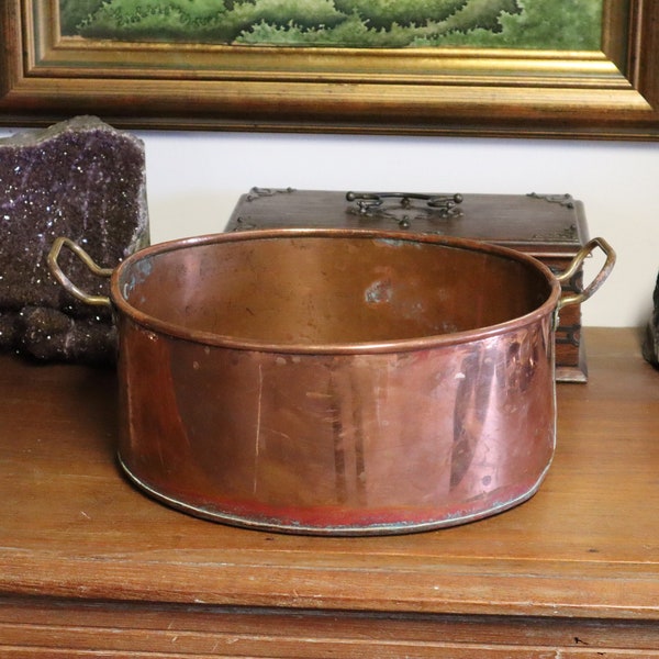 Large Vintage Copper Jam Pot / Cooking Pot with Brass Handles - Made in England
