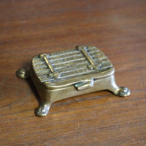 Antique Peerage Brass Stamp Box - English Stamp Box with Hinged Lid