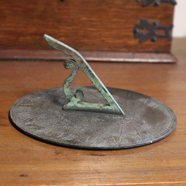 Antique Hand Engraved Solid Bronze Sundial - 6" English Bronze Sundial