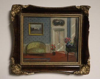 1929 Original Signed Oil Painting by A.Streit - Austrian Interior Scene in Original Frame - Dated 1929