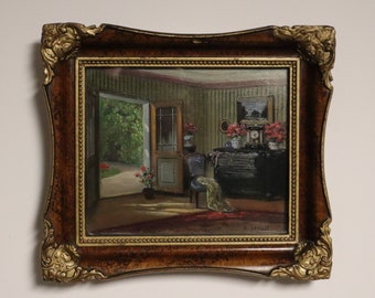 1929 Original Signed Oil Painting by A.Streit - Austrian Interior Scene in Original Frame - Dated 1929