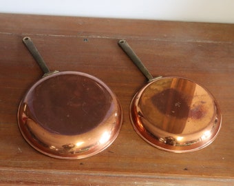 Pair of 1960's English Copper Frying pans with Brass Handles - Solid Copper and Brass - Made in England