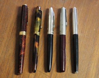 Collection of x5 Vintage Fountain Pens - Scroll Aramis etc