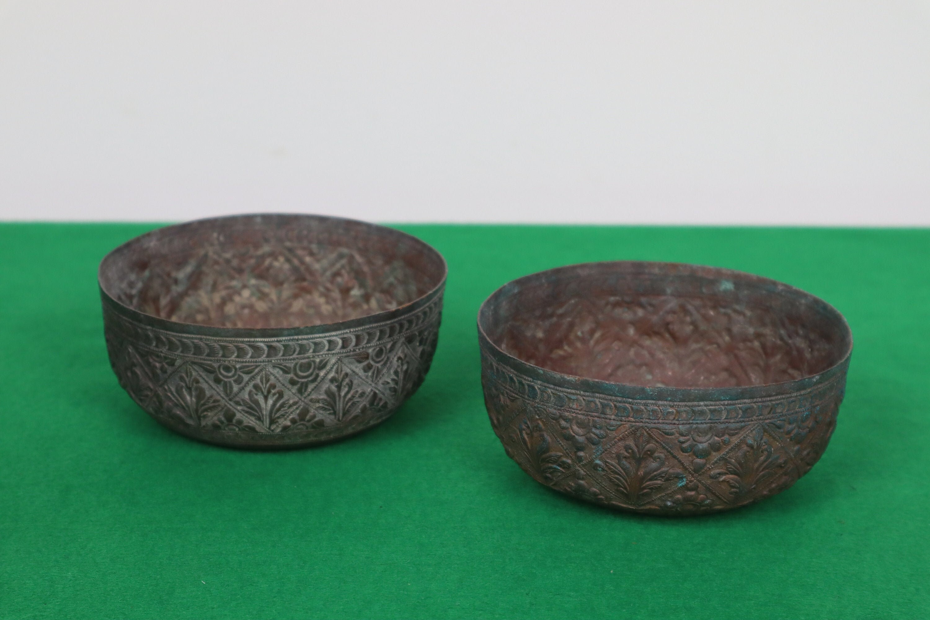 Near Pair Antique Bronze Bowls Asian Style Hand Chased Etsy