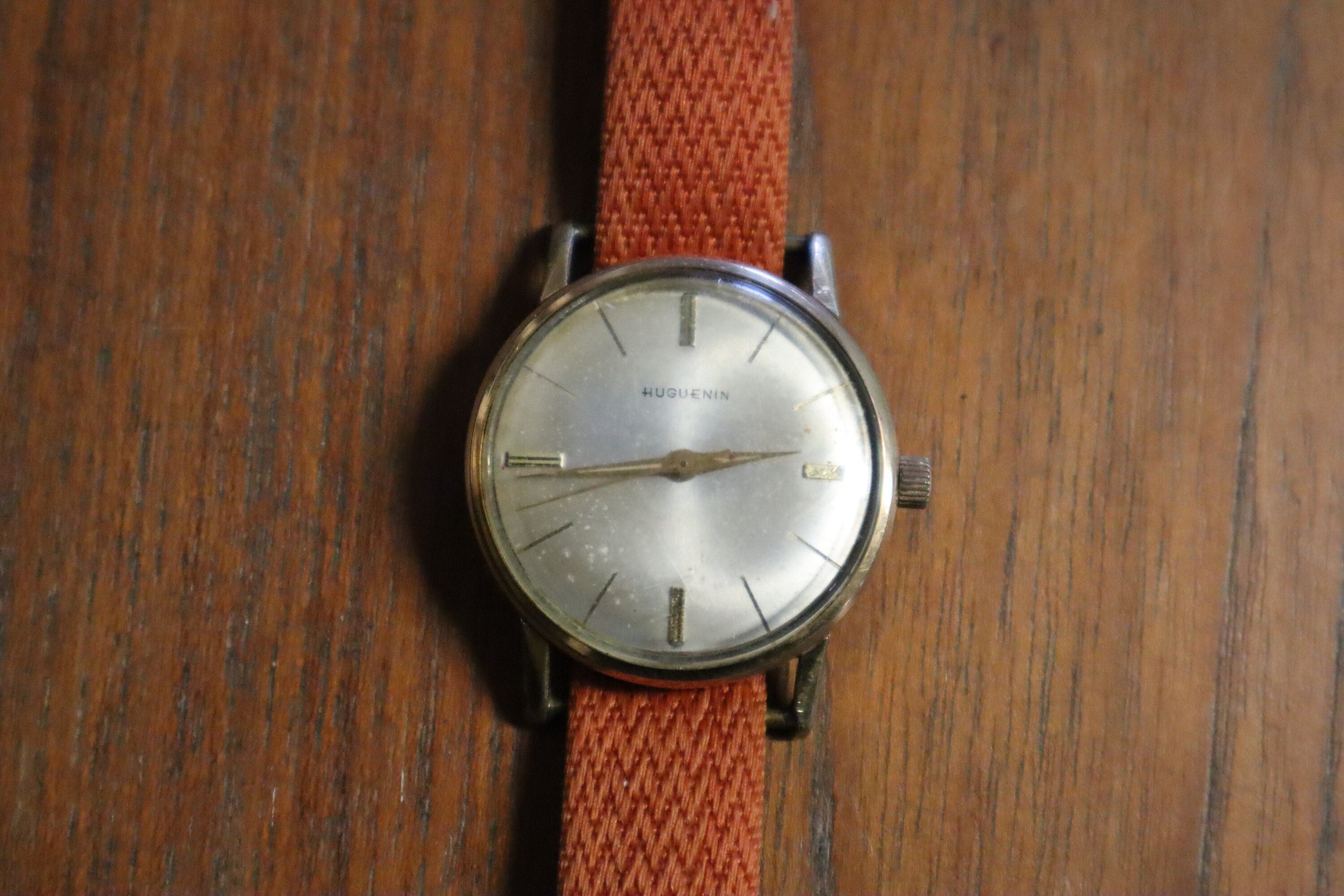 1950 s Huguenin Gent s Dress Style Watch in Gold Tone Case Working