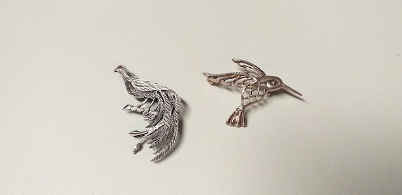 Broche Oiseau En Argent Massif Poinçonné - Bijou Ancien - Occasion - Détails Ciselés