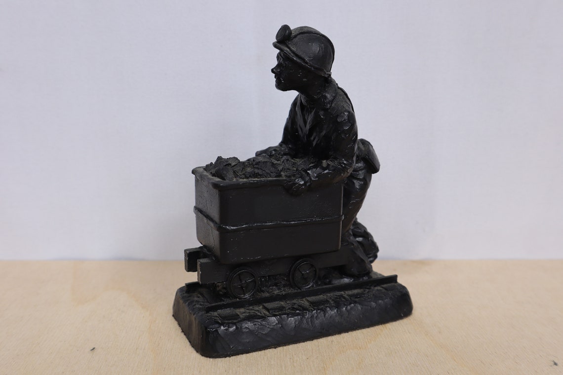 Coal Miner Pushing Cart Made From Real British Coal 5 Inch Etsy