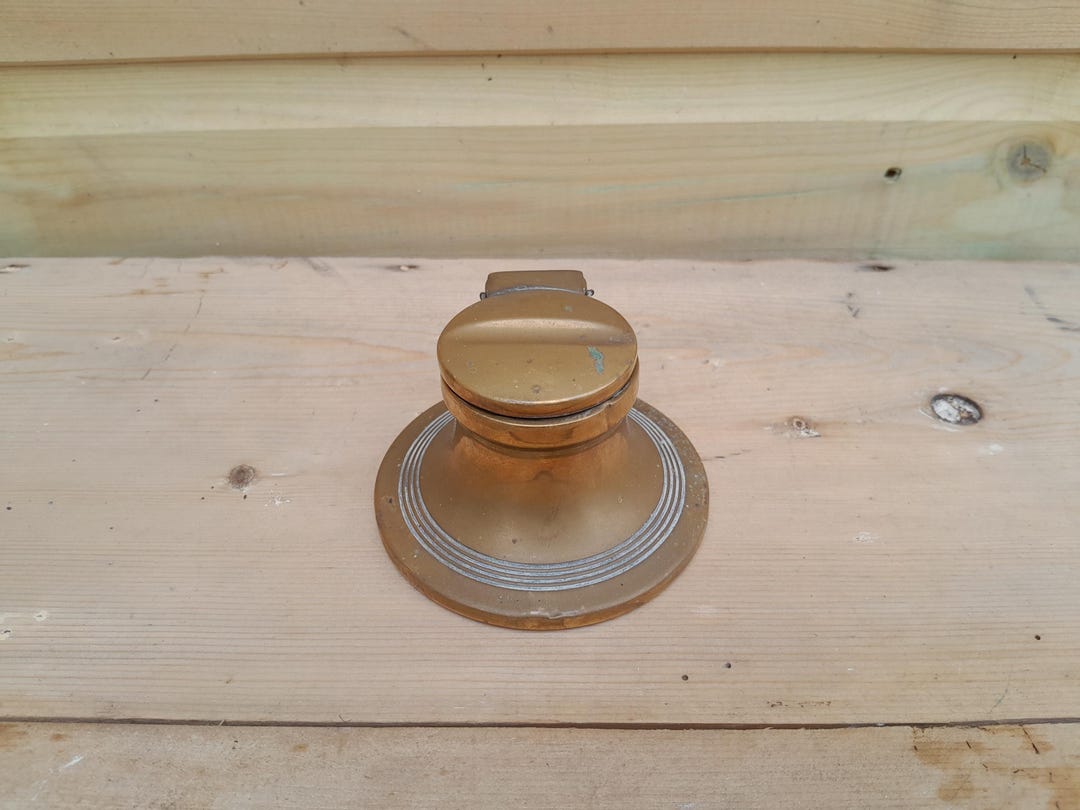 C1930 English Art Deco Style Brass Inkwell With Pen Rest and Glass ...