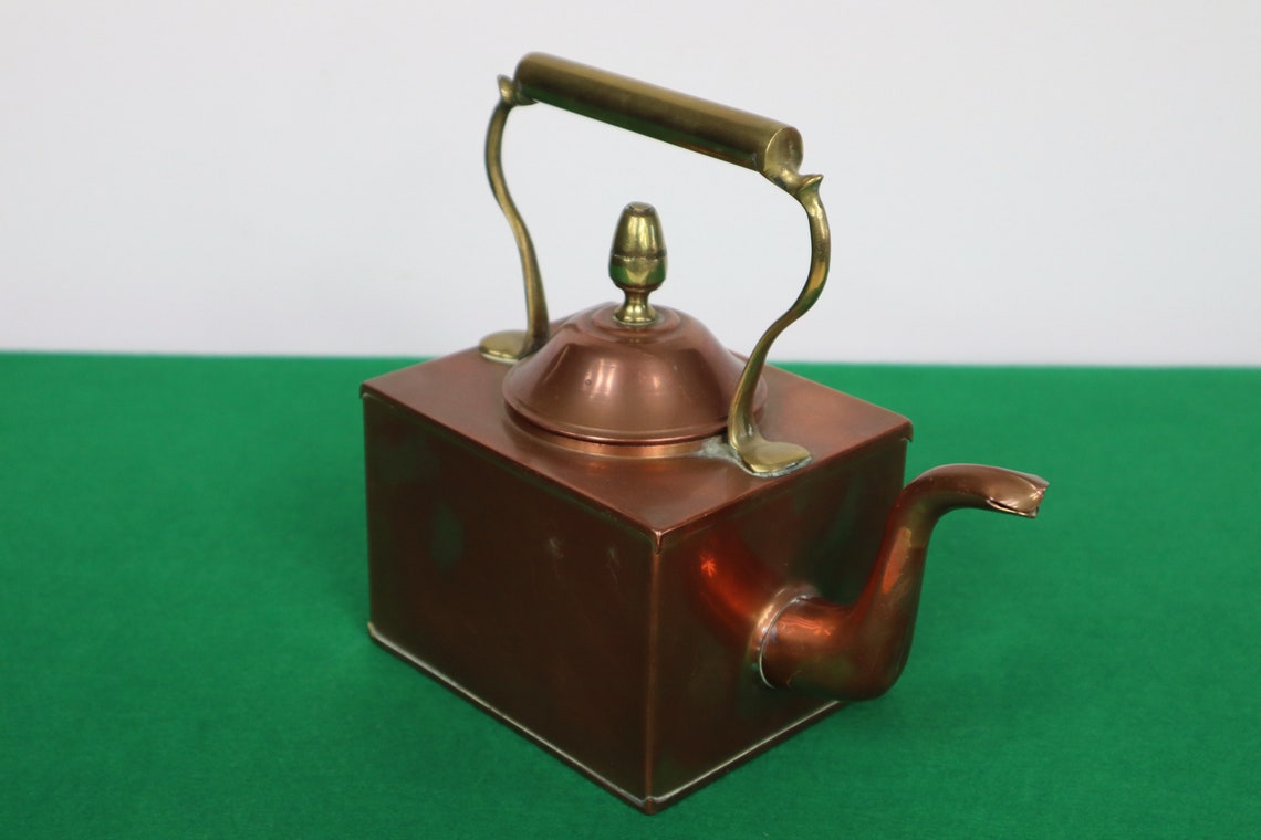 Vintage Square Copper Kettle with Brass Handle Made in Etsy