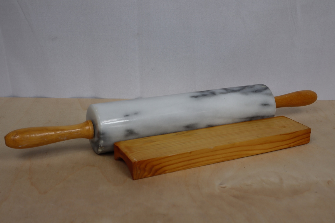 Vintage Marble Rolling Pin on Wood Stand Wood Handle Marble Etsy