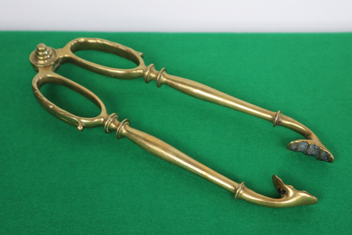 Large Heavy Duty Brass Fire Tongs Vintage Brass Coal or Log Etsy