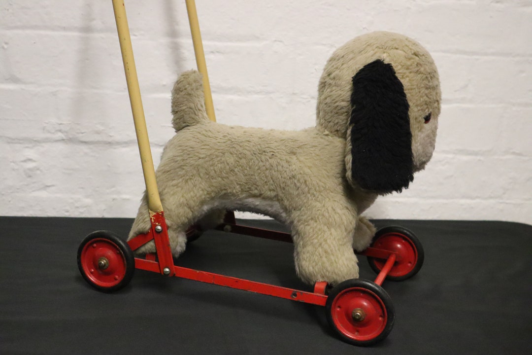 1960's Gwentoys Pushalong Toy Dog Large Stuffed Toy Dog on Trolley Etsy