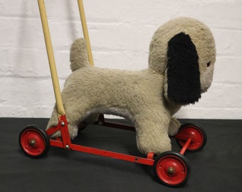 Antique Stuff Dog Push Toy on Wheels Chiltern Toy