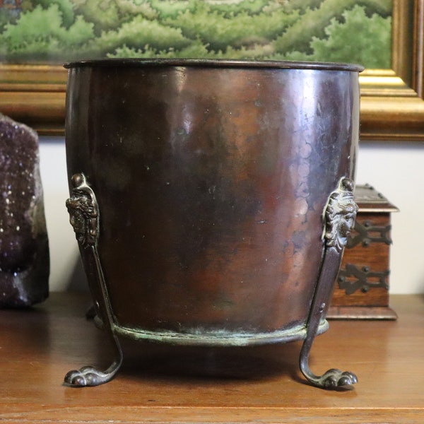 c1920's Arts & Crafts Copper Planter with Claw Feet - Large Copper and Brass Indoor Planter