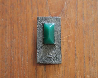1920's Pewter Arts & Crafts Style Brooch with Green Cut Stone - English Pewter Brooch