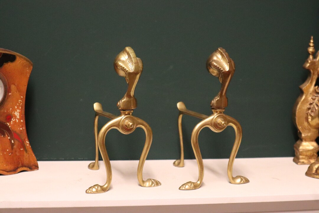 Antique Brass Andirons With Ball and Claw Finial Fire Dogs Etsy