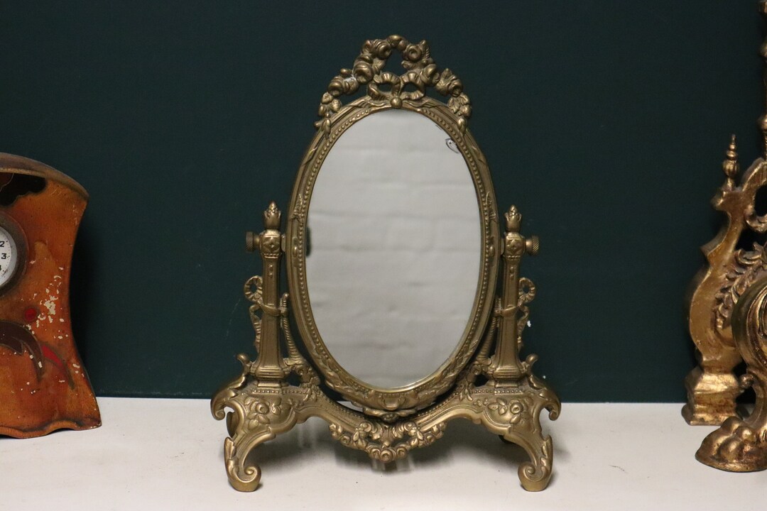 Antique Brass Vanity Mirror Brass Oval Swivel Mirror Made in England Etsy