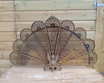 Mid-Century Messing klappbarer Feuerschirm mit Griffin / Pheonix - Groß 95 cm Breit