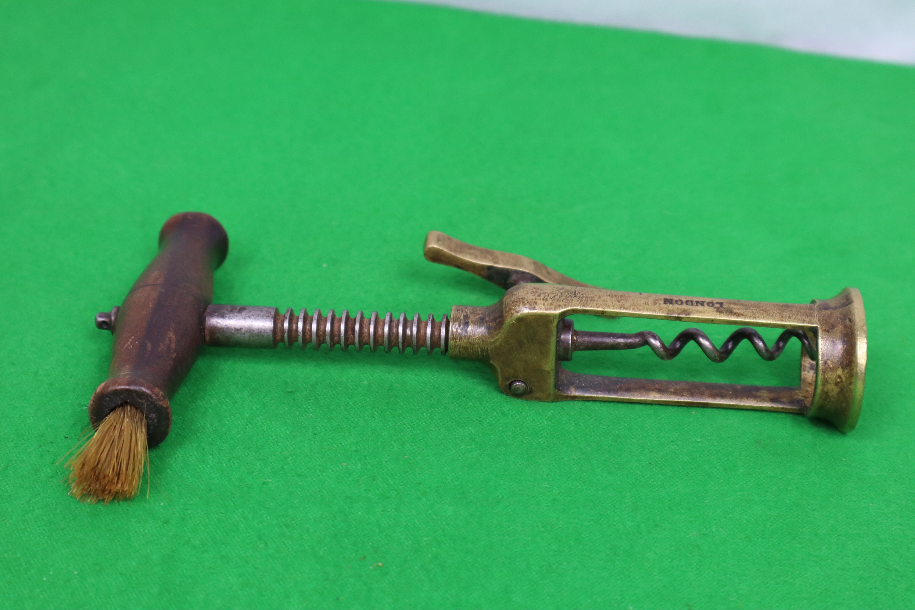 Antique London Brass Rack & Pinion Corkscrew with Brush Etsy
